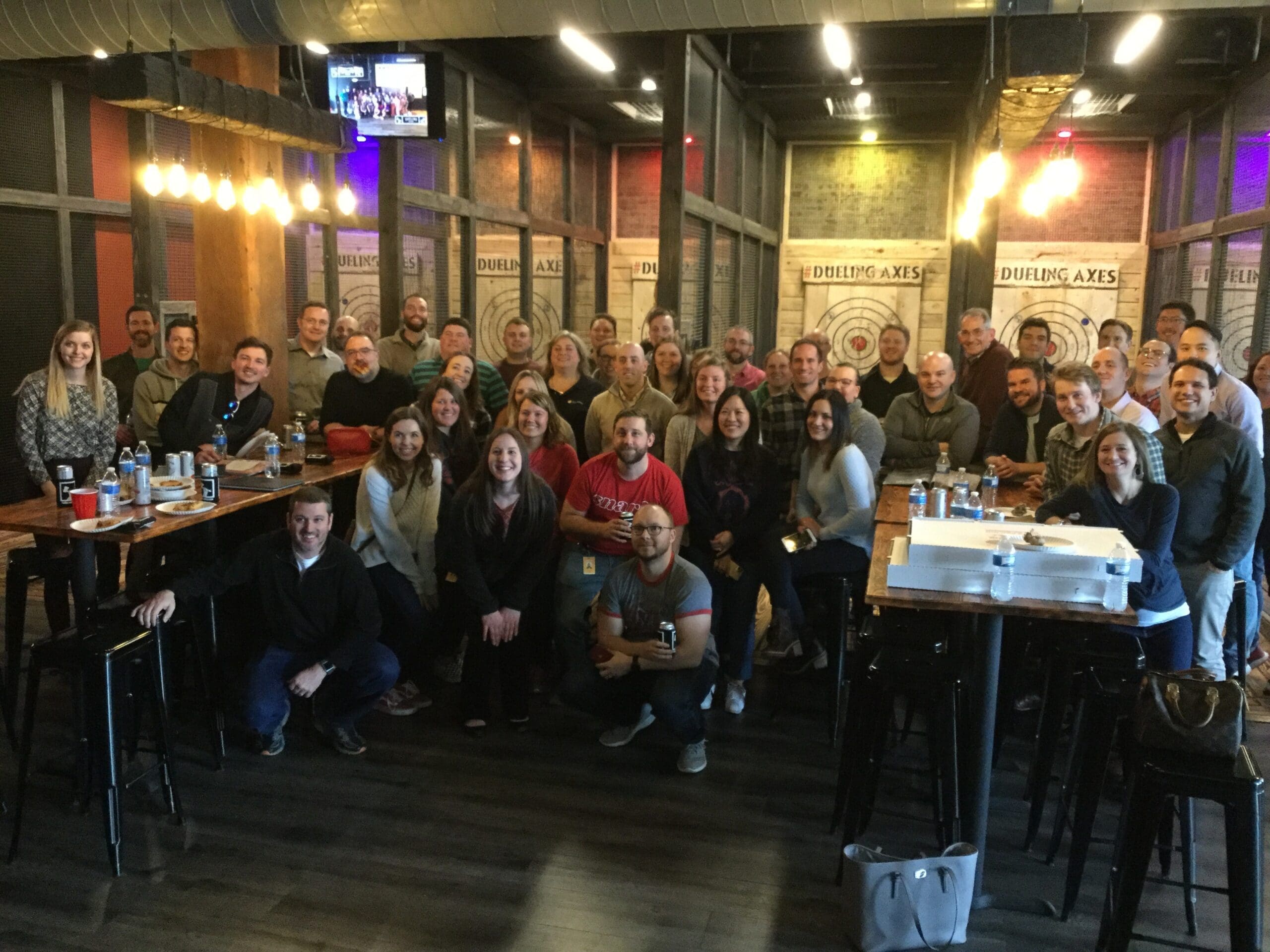 large group at Dueling Axes Columbus Ohio,